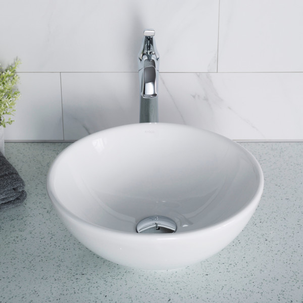 Kraus KCV-341 Elavo™ Round Vessel White Porcelain Ceramic Bathroom Sink