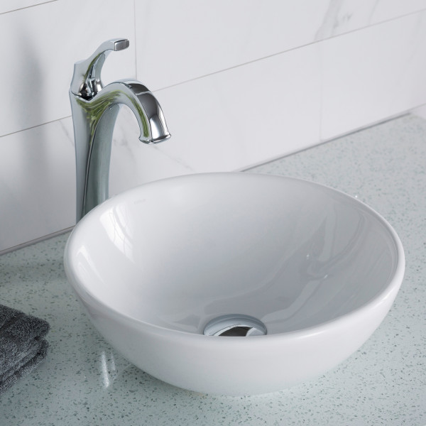 Kraus KCV-341 Elavo™ Round Vessel White Porcelain Ceramic Bathroom Sink