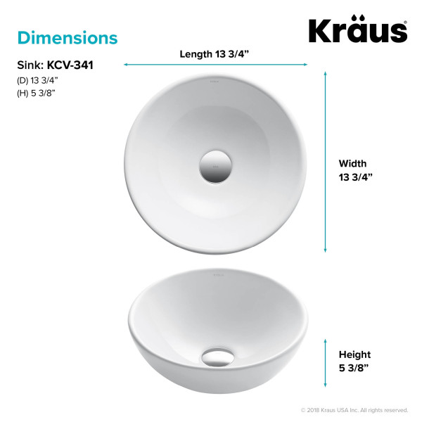 Kraus KCV-341 Elavo™ Round Vessel White Porcelain Ceramic Bathroom Sink
