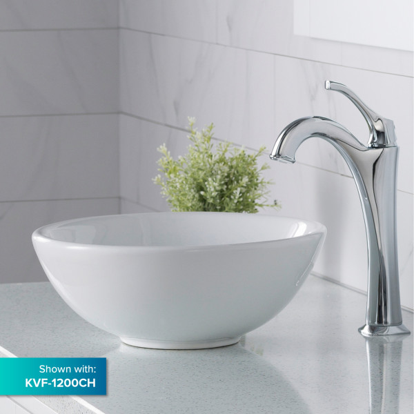 Kraus KCV-341 Elavo™ Round Vessel White Porcelain Ceramic Bathroom Sink