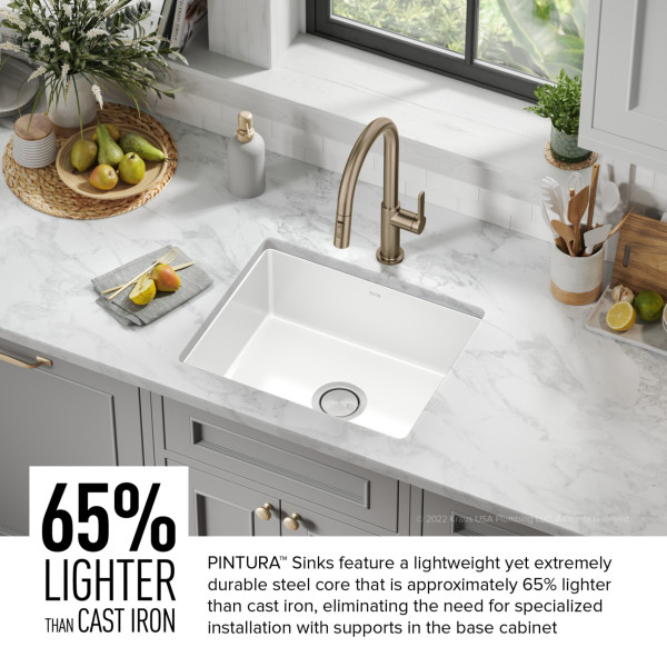 Kraus KE1US21GWH Pintura 21” Porcelain Enameled Steel Single Bowl Kitchen Sink 