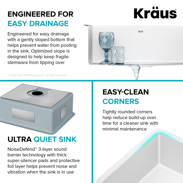 Kraus KE1US21GWH Pintura 21” Porcelain Enameled Steel Single Bowl Kitchen Sink 