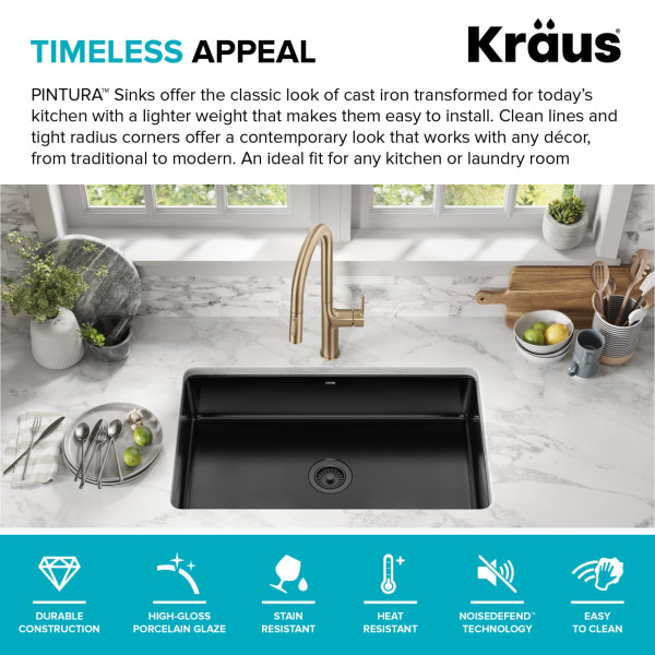  KRAUS KE1US32 Pintura™ 32” Undermount Enameled Steel Single Bowl Kitchen Sink 