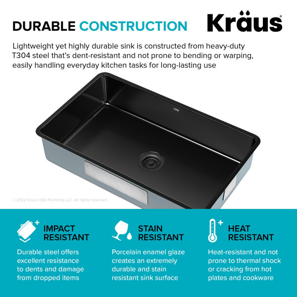  KRAUS KE1US32 Pintura™ 32” Undermount Enameled Steel Single Bowl Kitchen Sink 