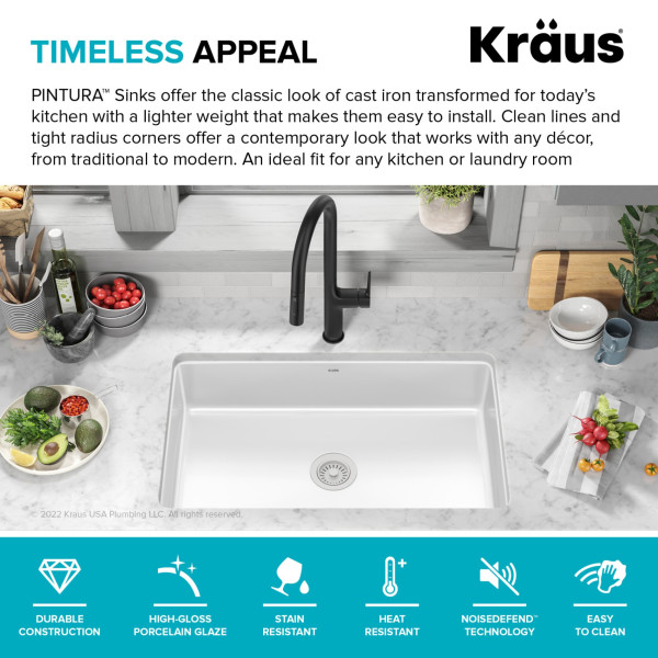  KRAUS KE1US32 Pintura™ 32” Undermount Enameled Steel Single Bowl Kitchen Sink 