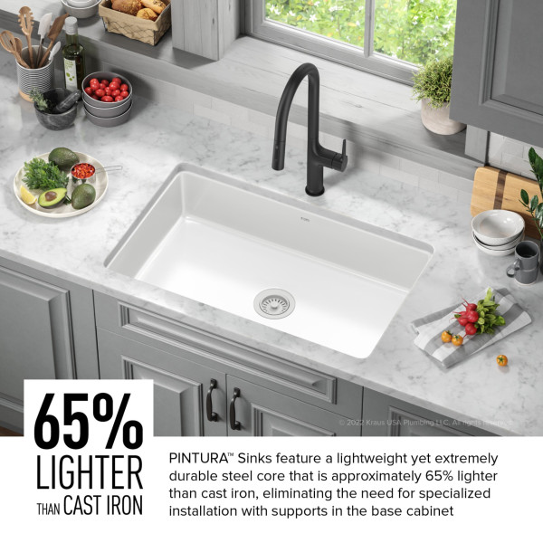  KRAUS KE1US32 Pintura™ 32” Undermount Enameled Steel Single Bowl Kitchen Sink 