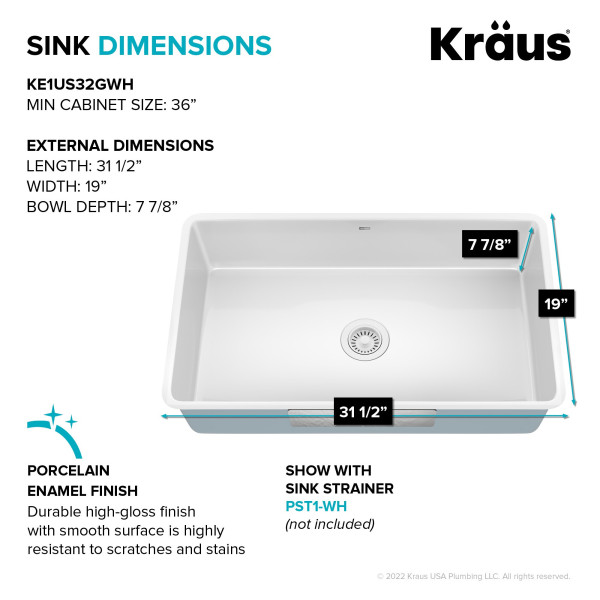  KRAUS KE1US32 Pintura™ 32” Undermount Enameled Steel Single Bowl Kitchen Sink 