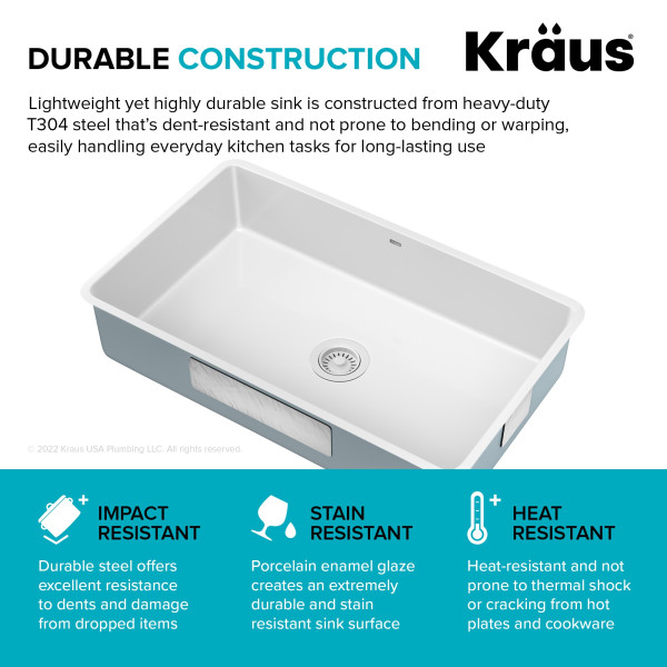  KRAUS KE1US32 Pintura™ 32” Undermount Enameled Steel Single Bowl Kitchen Sink 