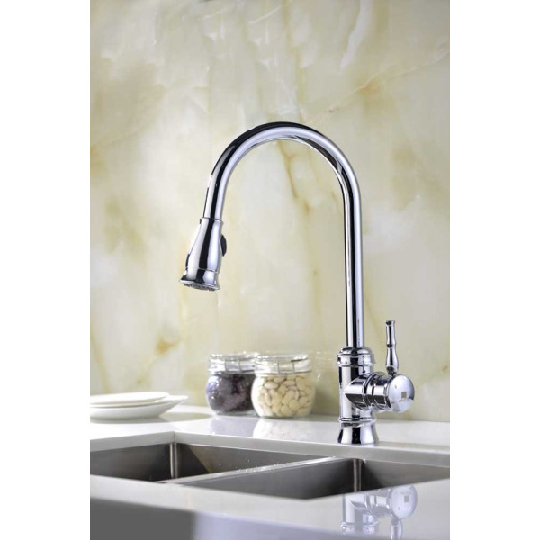 ANZZI KF-AZ044 Polished Chrome Sails Single Hole Pull Down Kitchen Faucet