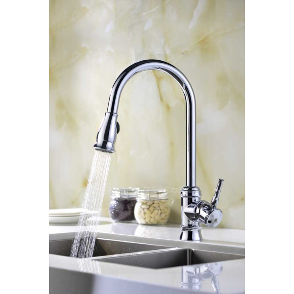 ANZZI KF-AZ044 Polished Chrome Sails Single Hole Pull Down Kitchen Faucet
