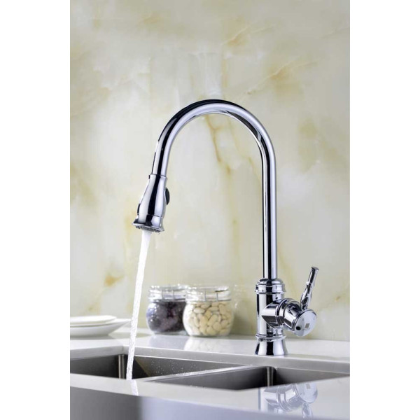 ANZZI KF-AZ044 Polished Chrome Sails Single Hole Pull Down Kitchen Faucet