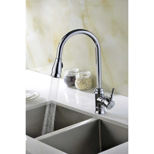 ANZZI KF-AZ044 Polished Chrome Sails Single Hole Pull Down Kitchen Faucet