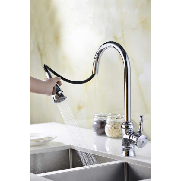 ANZZI KF-AZ044 Polished Chrome Sails Single Hole Pull Down Kitchen Faucet