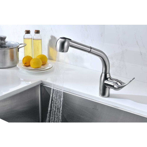 ANZZI KF-AZ095 Harbour Deck Mount Pull Out Kitchen Faucet In Brushed Nickel