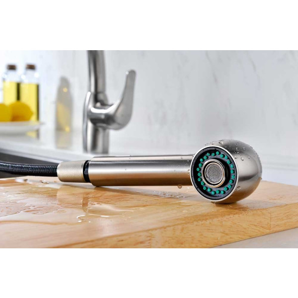 ANZZI KF-AZ095 Harbour Deck Mount Pull Out Kitchen Faucet In Brushed Nickel