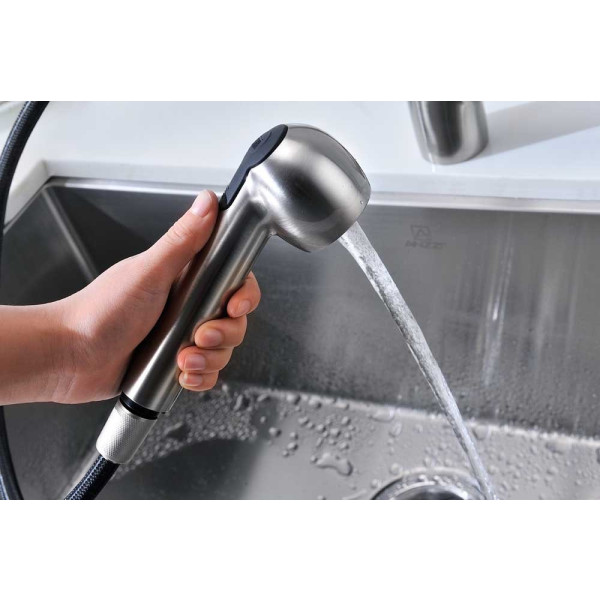 ANZZI KF-AZ095 Harbour Deck Mount Pull Out Kitchen Faucet In Brushed Nickel