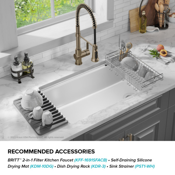 KRAUS KFDW1-33 Turino 33” Fireclay Workstation Single Kitchen Sink