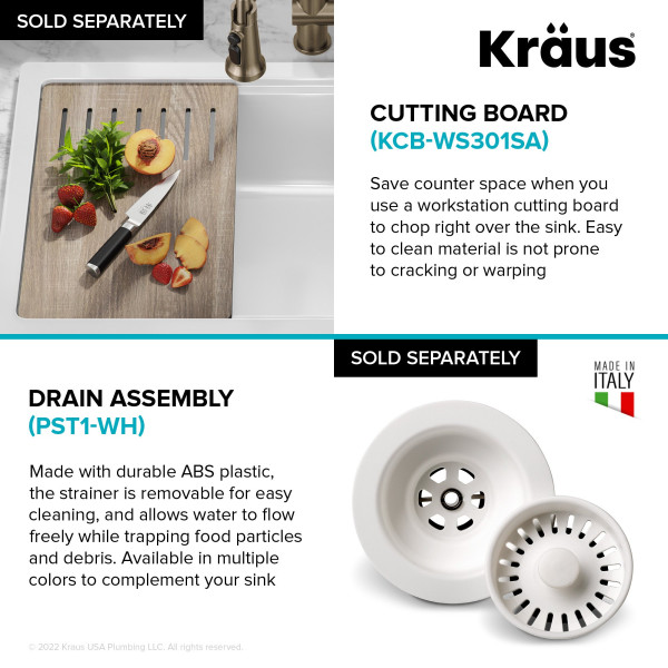 KRAUS KFDW1-33 Turino 33” Fireclay Workstation Single Kitchen Sink