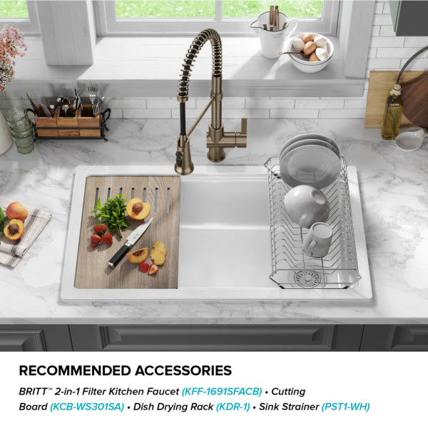 KRAUS KFDW1-33 Turino 33” Fireclay Workstation Single Kitchen Sink