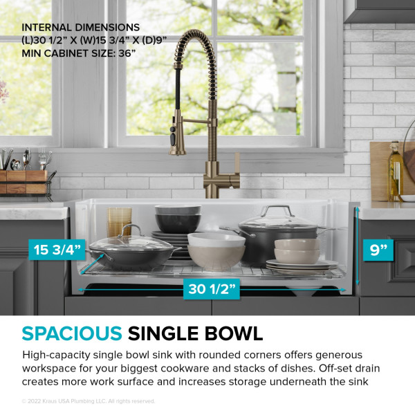 KRAUS KFDW1-33 Turino 33” Fireclay Workstation Single Kitchen Sink