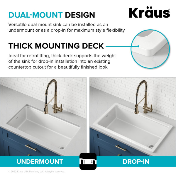 KRAUS KFDW1-33 Turino 33” Fireclay Workstation Single Kitchen Sink