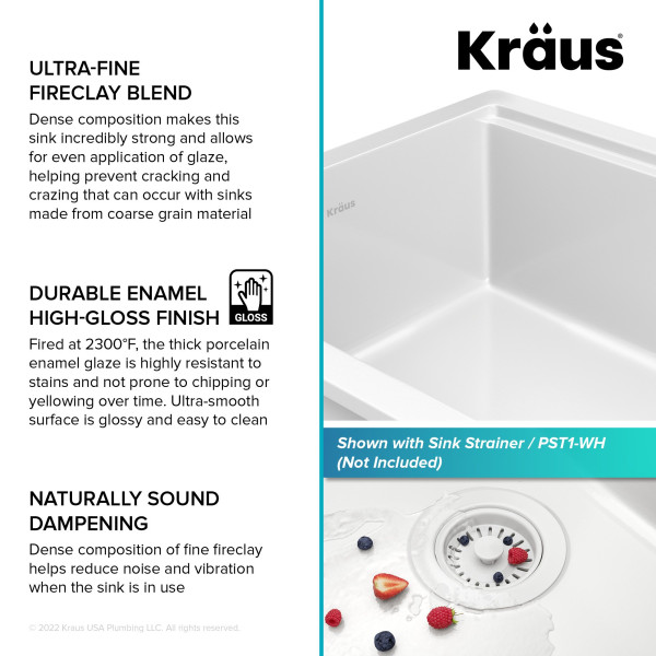 KRAUS KFDW1-33 Turino 33” Fireclay Workstation Single Kitchen Sink