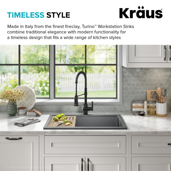 KRAUS KFDW1-33 Turino 33” Fireclay Workstation Single Kitchen Sink
