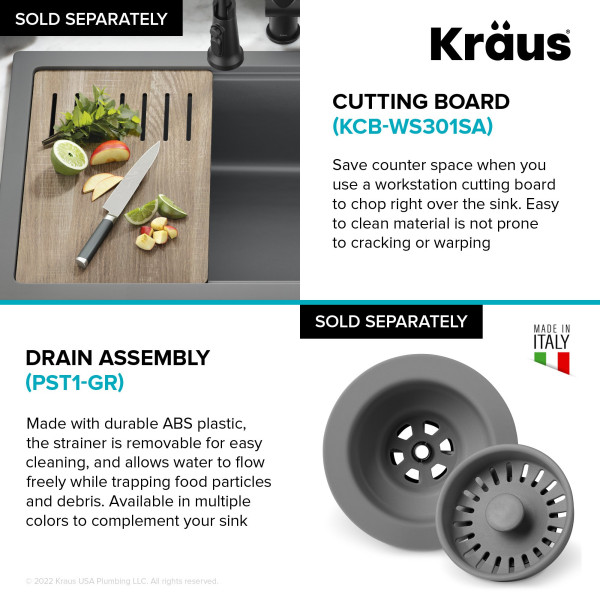 KRAUS KFDW1-33 Turino 33” Fireclay Workstation Single Kitchen Sink