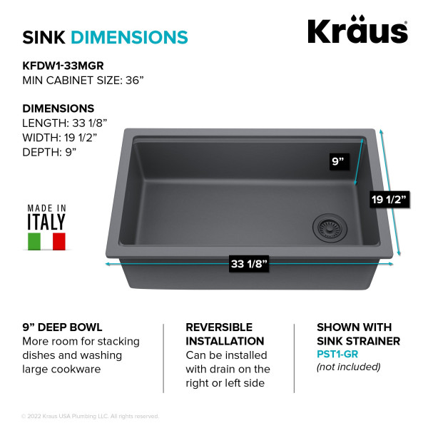 KRAUS KFDW1-33 Turino 33” Fireclay Workstation Single Kitchen Sink