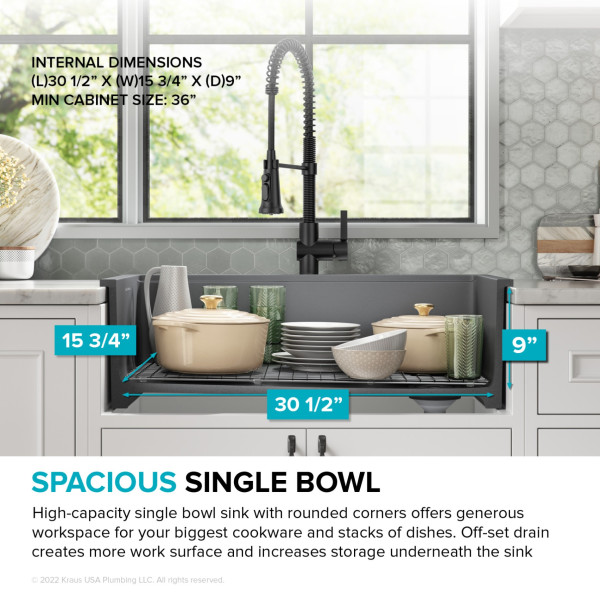 KRAUS KFDW1-33 Turino 33” Fireclay Workstation Single Kitchen Sink