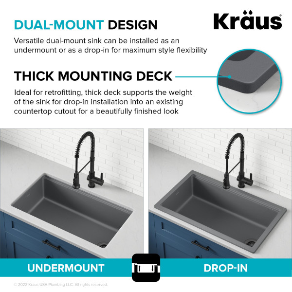 KRAUS KFDW1-33 Turino 33” Fireclay Workstation Single Kitchen Sink