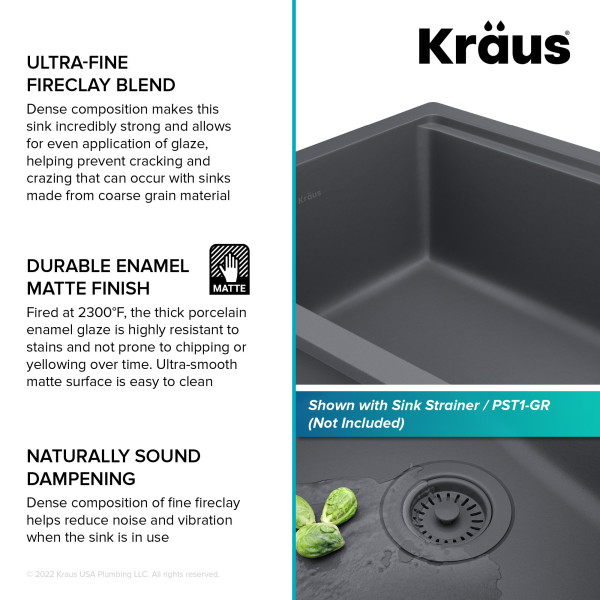 KRAUS KFDW1-33 Turino 33” Fireclay Workstation Single Kitchen Sink