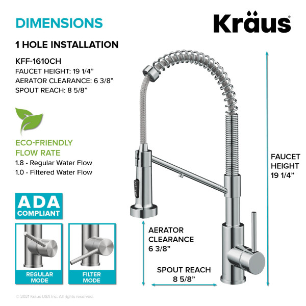 Kraus KFF-1610 2-in-1 Commercial Pull-Down Single Handle Kitchen Faucet