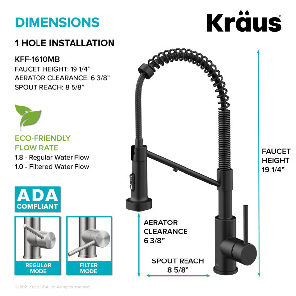 Kraus KFF-1610 2-in-1 Commercial Pull-Down Single Handle Kitchen Faucet