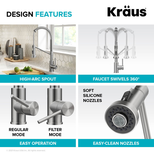 Kraus KFF-1610 2-in-1 Commercial Pull-Down Single Handle Kitchen Faucet
