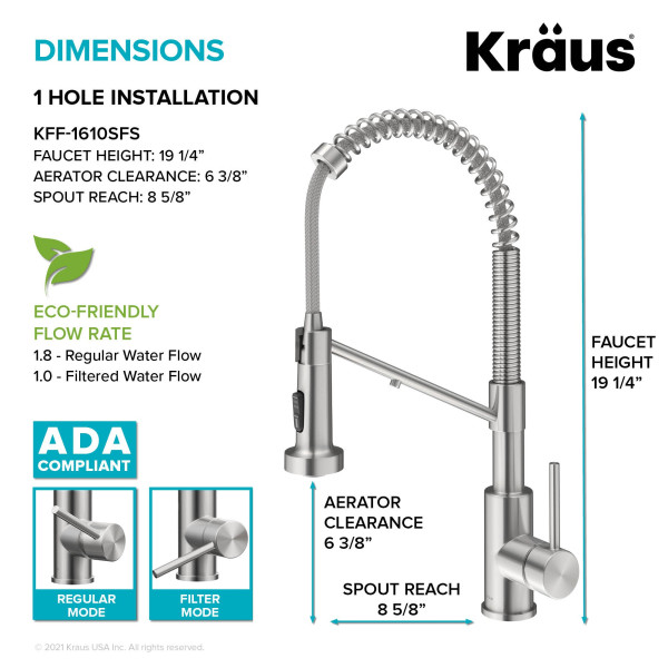 Kraus KFF-1610 2-in-1 Commercial Pull-Down Single Handle Kitchen Faucet