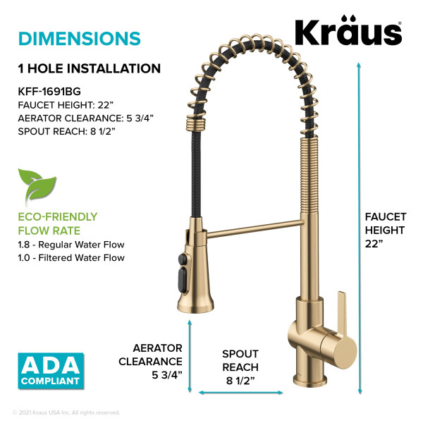 Kraus KFF-1691 2-in-1 Commercial Pull-Down Single Handle Water Filter Kitchen Faucet