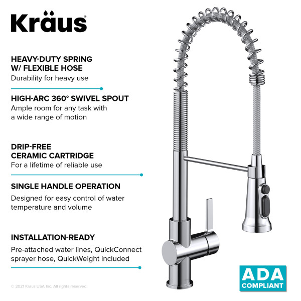 Kraus KFF-1691 2-in-1 Commercial Pull-Down Single Handle Water Filter Kitchen Faucet