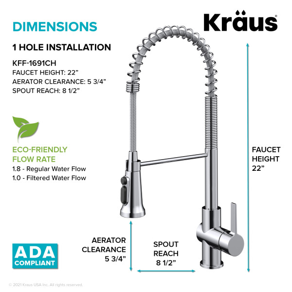 Kraus KFF-1691 2-in-1 Commercial Pull-Down Single Handle Water Filter Kitchen Faucet