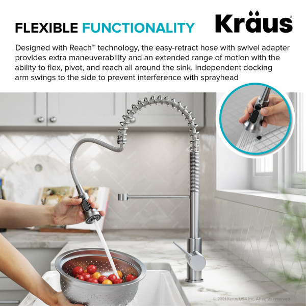 Kraus KFF-1691 2-in-1 Commercial Pull-Down Single Handle Water Filter Kitchen Faucet