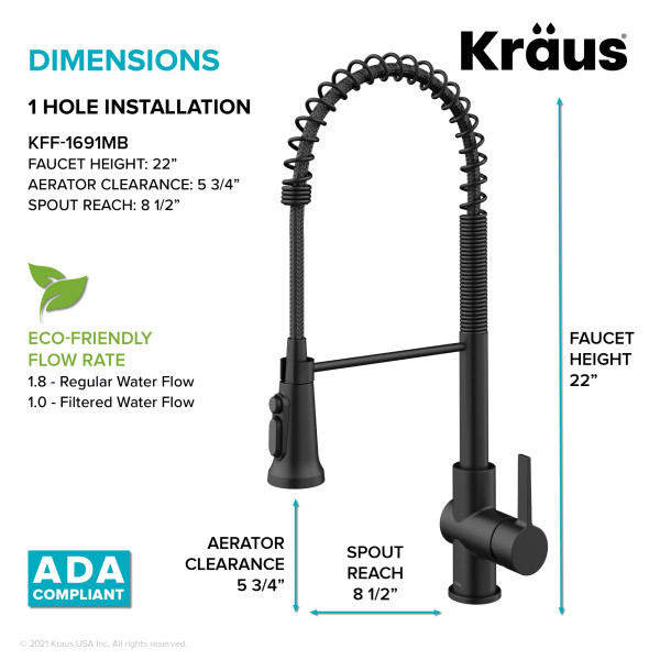 Kraus KFF-1691 2-in-1 Commercial Pull-Down Single Handle Water Filter Kitchen Faucet