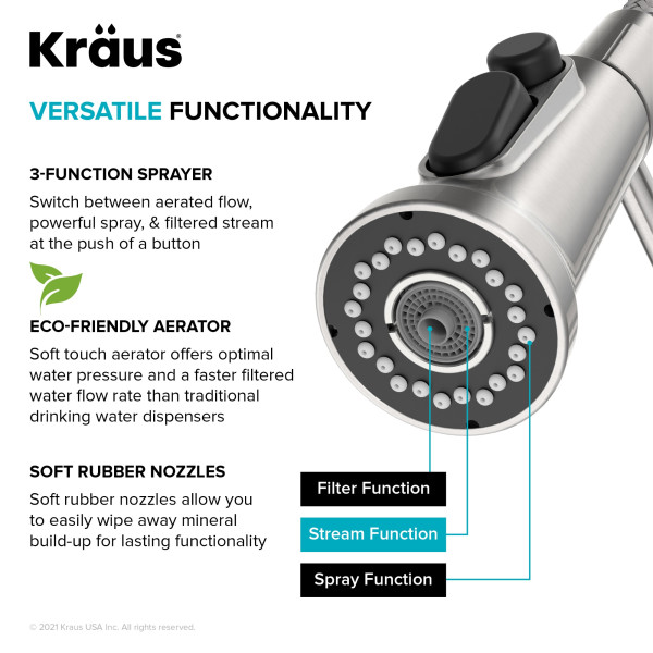 Kraus KFF-1691 2-in-1 Commercial Pull-Down Single Handle Water Filter Kitchen Faucet