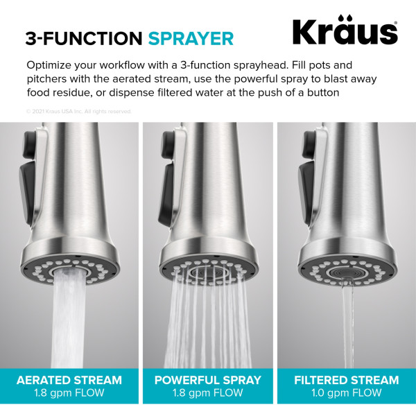 Kraus KFF-1691 2-in-1 Commercial Pull-Down Single Handle Water Filter Kitchen Faucet
