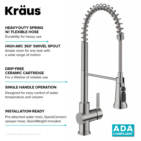 Kraus KFF-1691 2-in-1 Commercial Pull-Down Single Handle Water Filter Kitchen Faucet