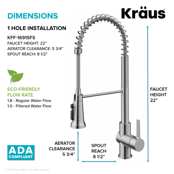Kraus KFF-1691 2-in-1 Commercial Pull-Down Single Handle Water Filter Kitchen Faucet