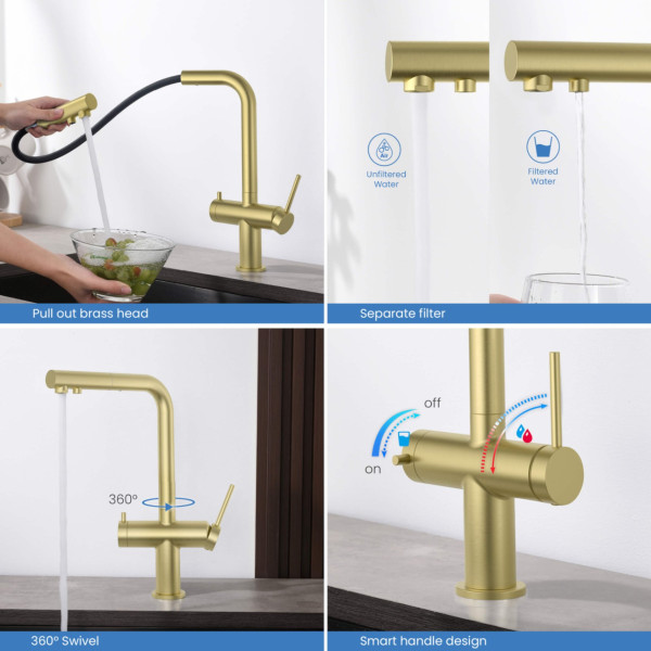 KIBI KFF502BG Circular 2-in-1 Water Filter Kitchen Pull Out Faucet