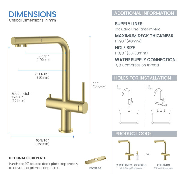 KIBI KFF502BG Circular 2-in-1 Water Filter Kitchen Pull Out Faucet
