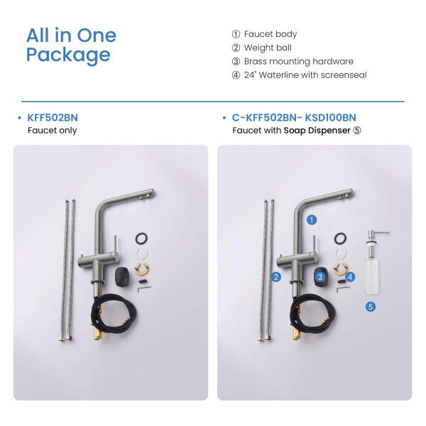KIBI KFF502BN Circular 2-in-1 Water Filter Kitchen Pull Out Faucet
