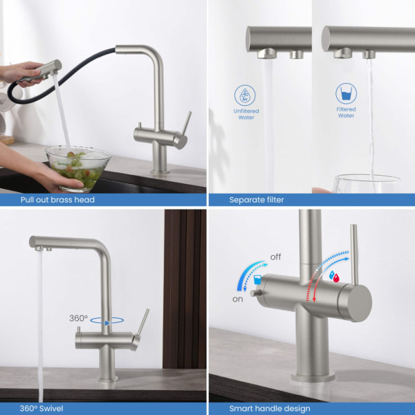 KIBI KFF502BN Circular 2-in-1 Water Filter Kitchen Pull Out Faucet