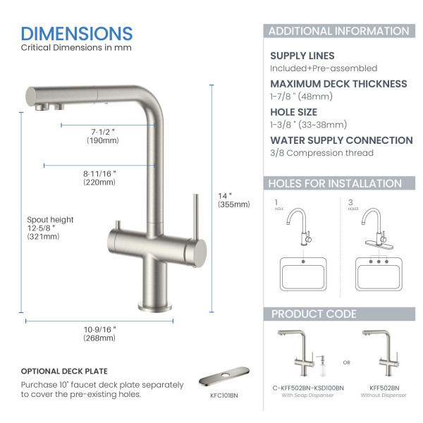 KIBI KFF502BN Circular 2-in-1 Water Filter Kitchen Pull Out Faucet